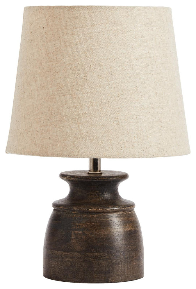 Small Washed Black Wood Vintage Style Table Lamp Round Turned Antique Look Mini