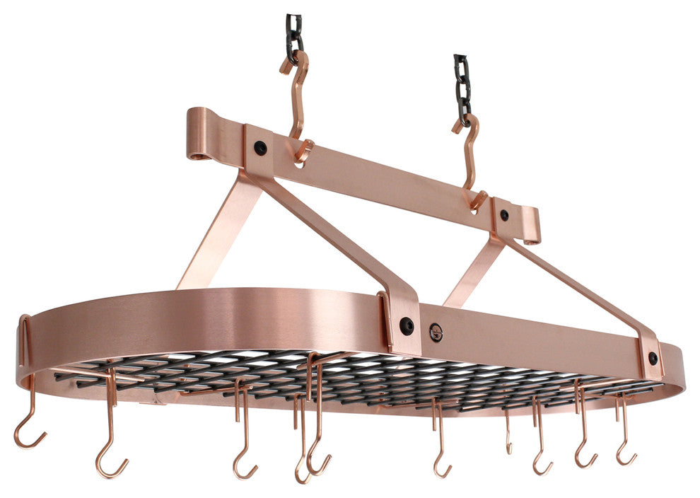 Handcrafted 36" French Oval Ceiling Pot Rack w 18 Hooks Brushed Copper