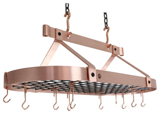 Handcrafted 36" French Oval Ceiling Pot Rack w 18 Hooks Brushed Copper