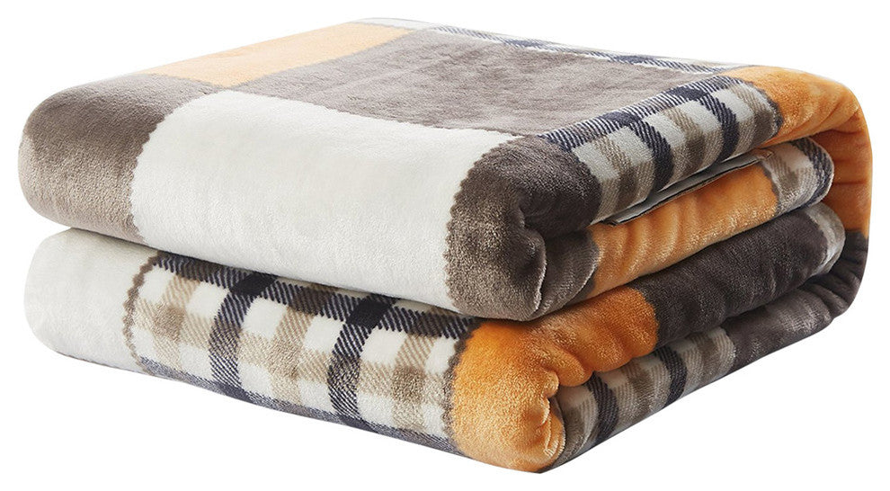Tache Patchwork Orange and Brown Throw Blanket, 90x90