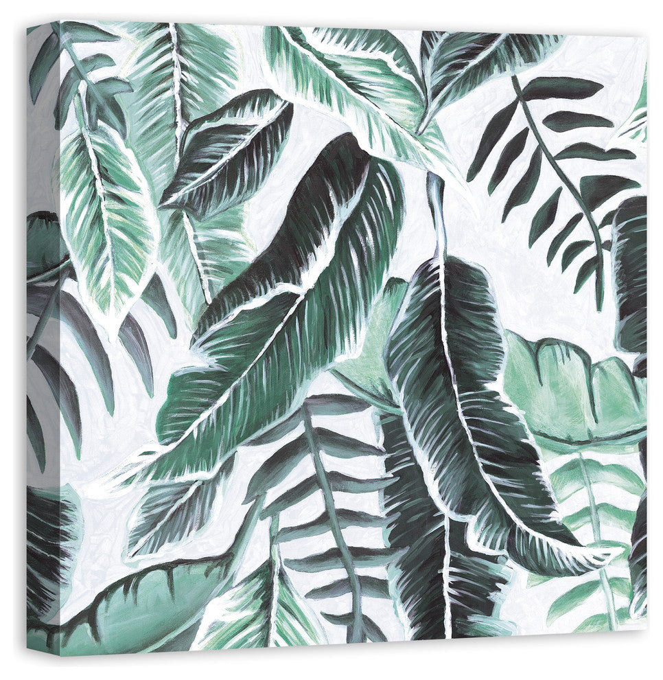 Fresh Green Tropical Palm Leaves 24x24 Canvas Wall Art