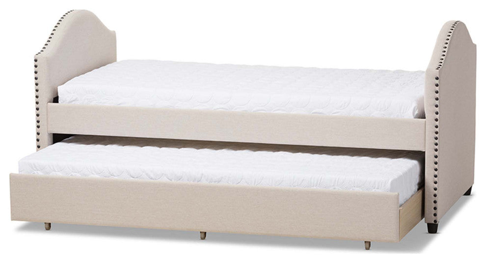 Sabrina Fabric Upholstered Daybed With Trundle Bed, Beige