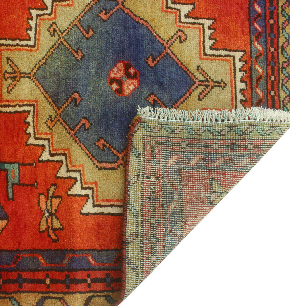 Fine Vintage Distressed Essie Rust/Blue Runner, 3'4x9'8