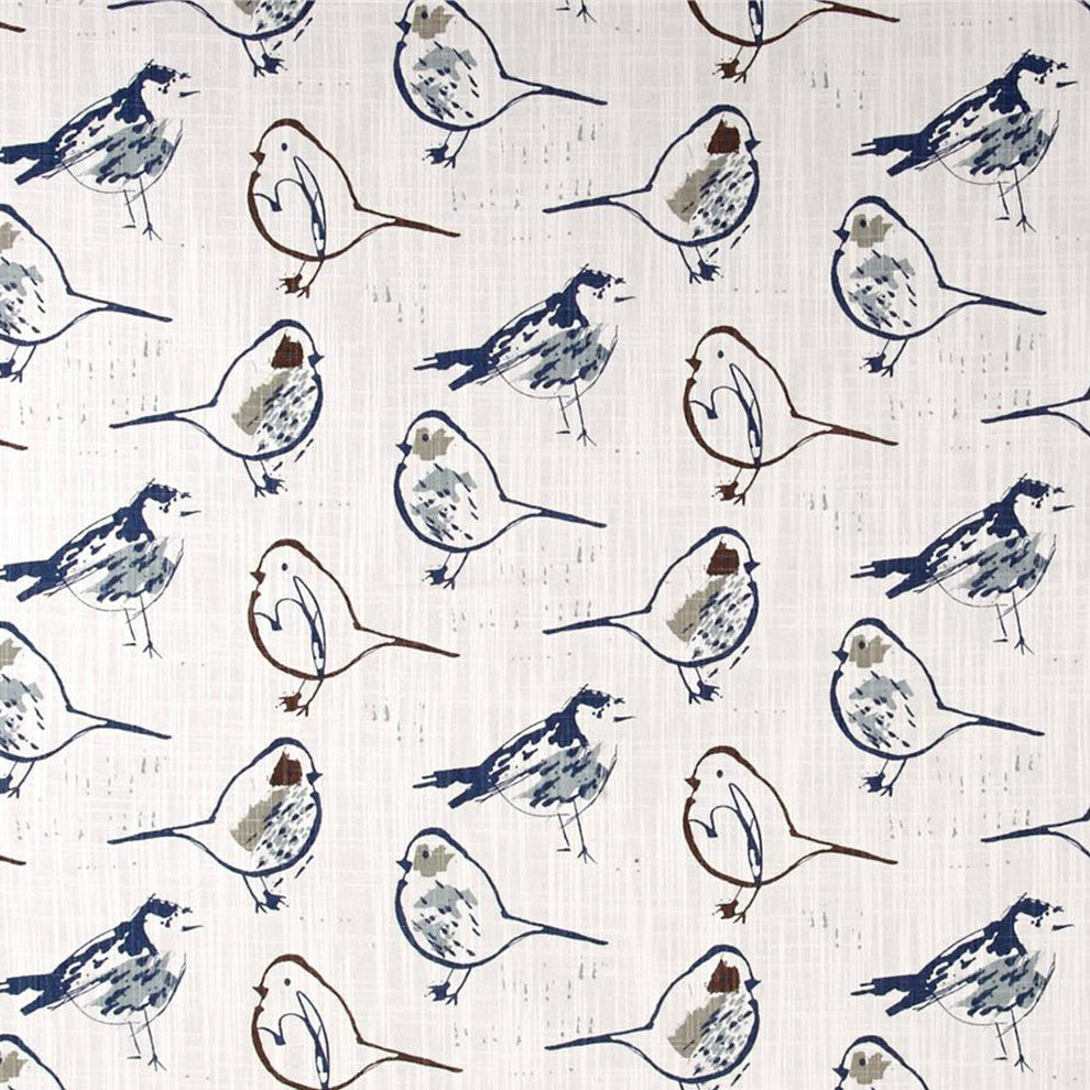 Bird Toile Regal Blue Chinoiserie 84" Shower Curtain Cotton Linen Unlined