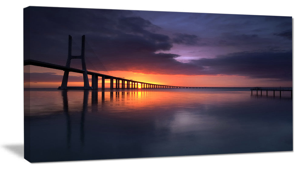 "Vasco Da Gama Bridge Portugal" Sea Pier and Bridge Wall Art Canvas, 40"x20"