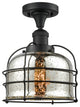 Large Bell Cage 1-Light Semi-Flush Mount, Matte Black, Silver Plated Mercury