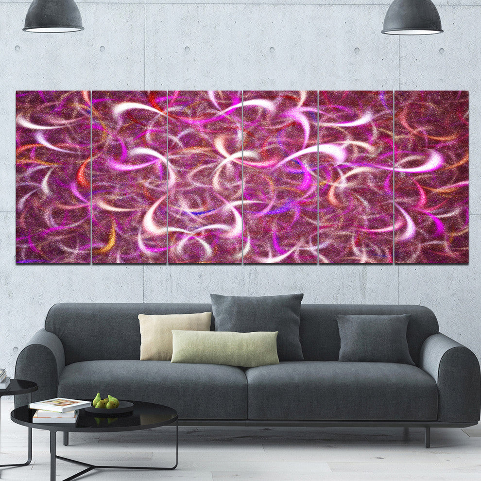 Pink Watercolor Fractal Pattern, Abstract Art on Canvas, 70"x28", 6 Panels
