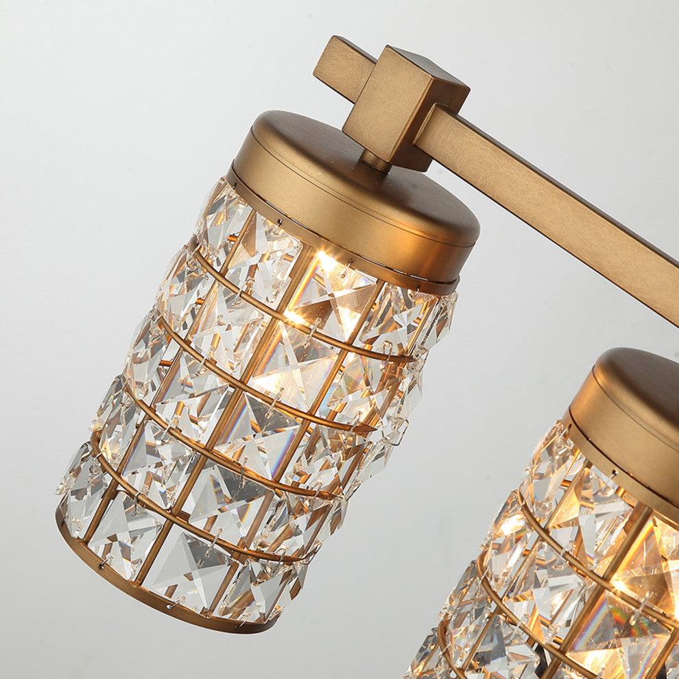 Modern 20 in. 3-Light Gold Wall Sconce Vanity Light with Crystal Cylinder Shade