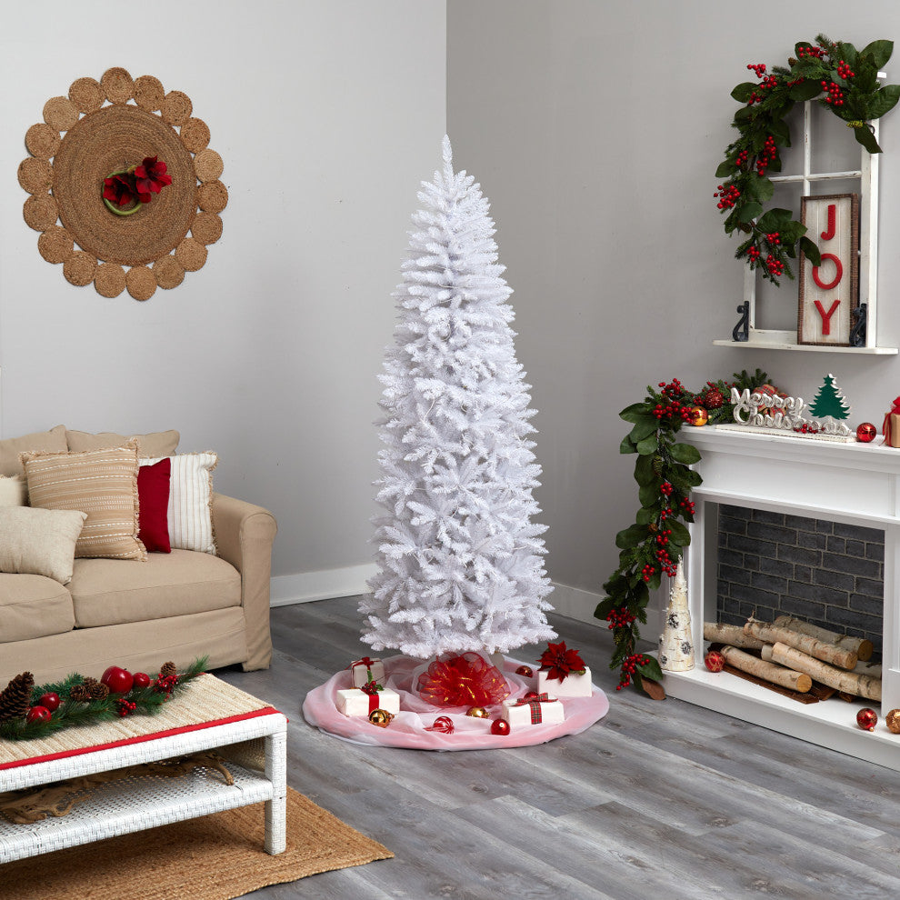 T3361 7 Slim White Artificial Christmas Tree With 300 Warm White LED Lights
