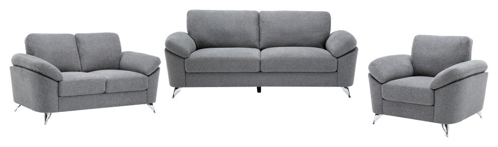 Villanelle Light Gray Linen Sofa Loveseat Chair Living Room Set
