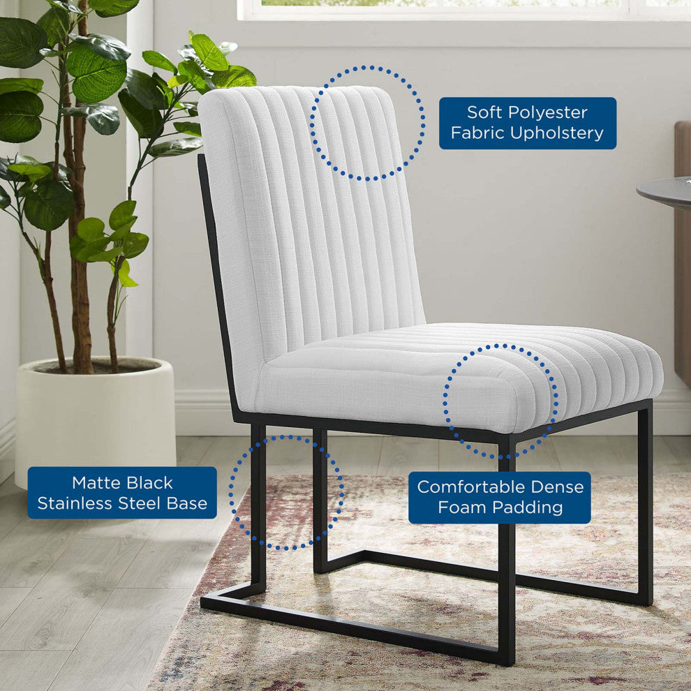 Tufted Side Dining Chair, Set of 2, Fabric, Metal, White, Cafe Bistro Restaurant