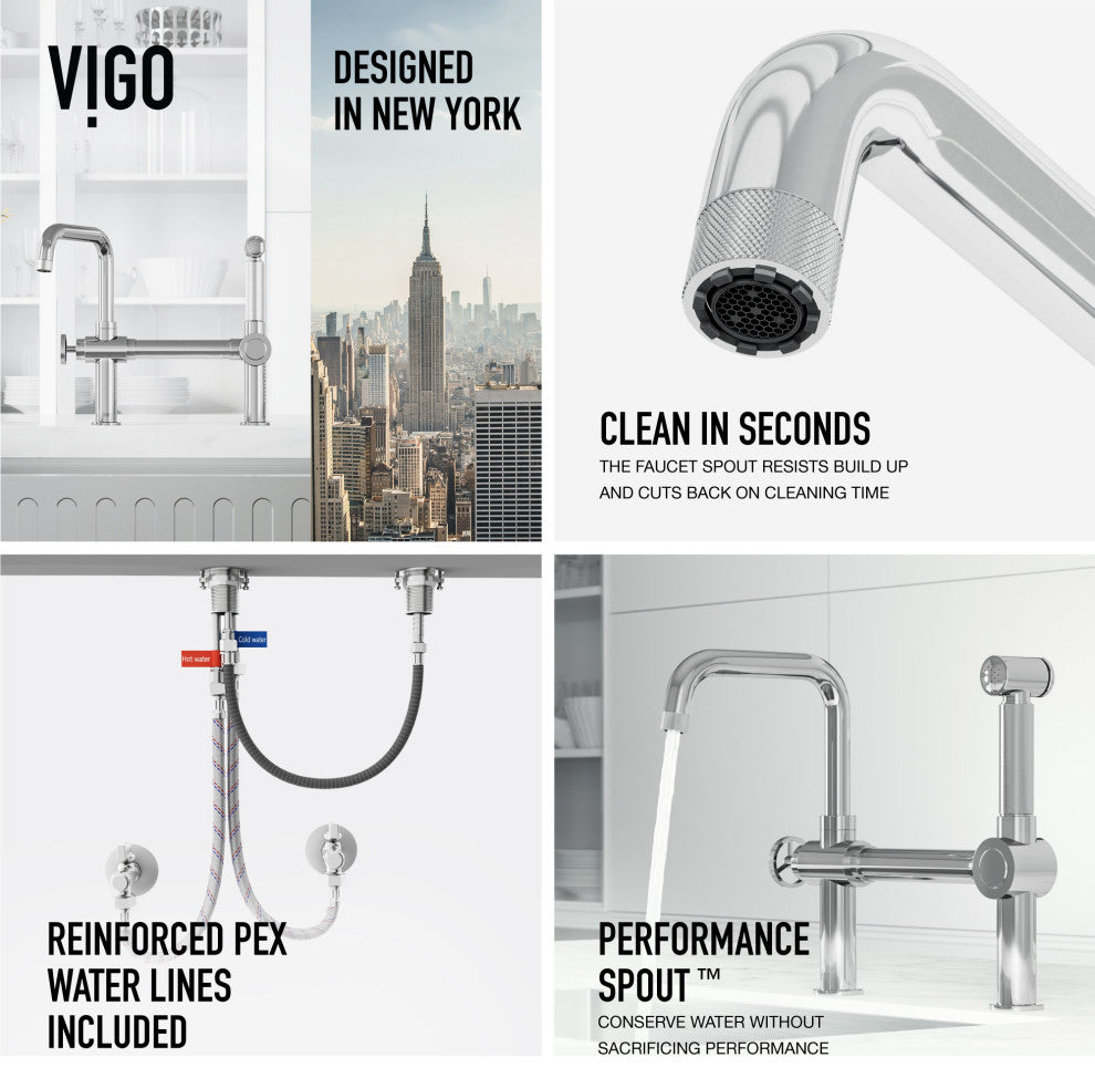 VIGO Cass 13" H Widespread Pull-Out Sprayer Kitchen Faucet, Chrome