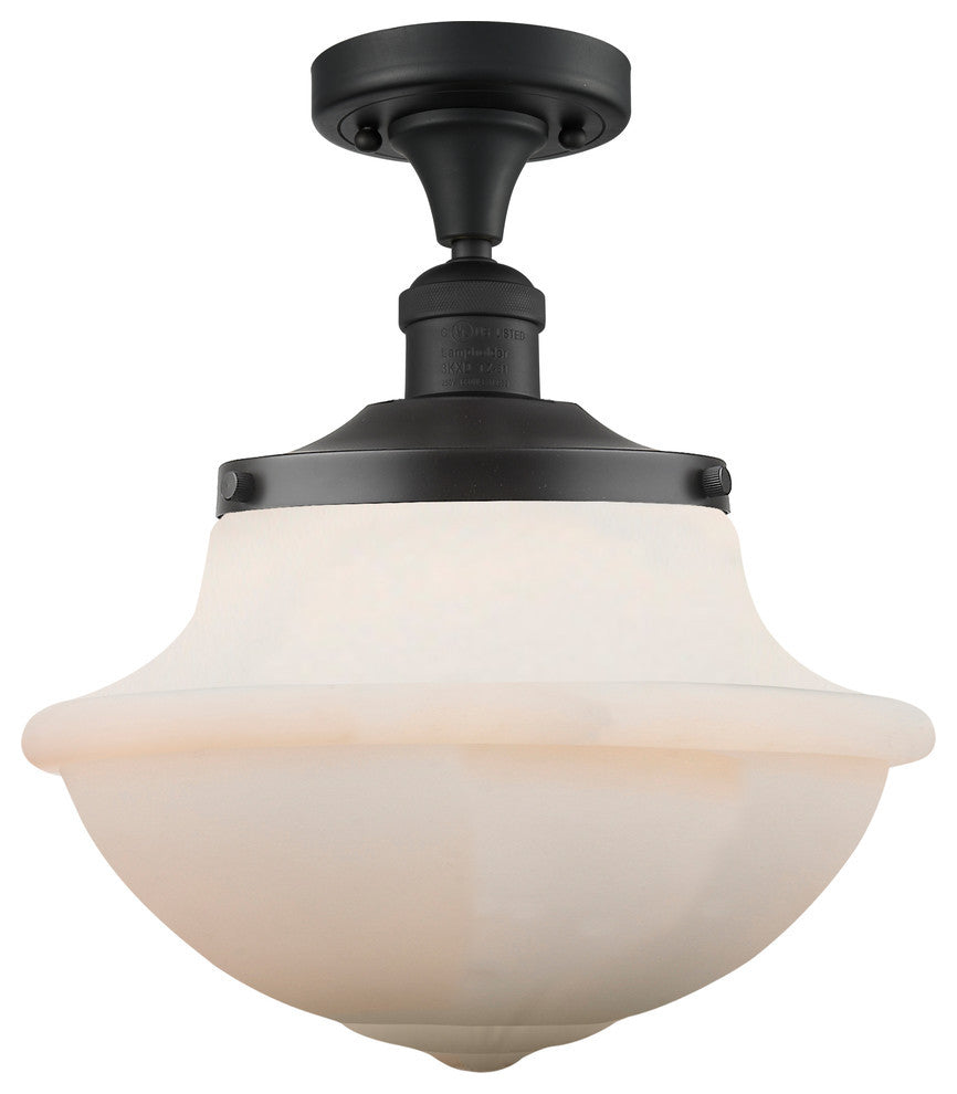 Large Oxford 1-Light Semi-Flush Mount, Matte Black, Matte White