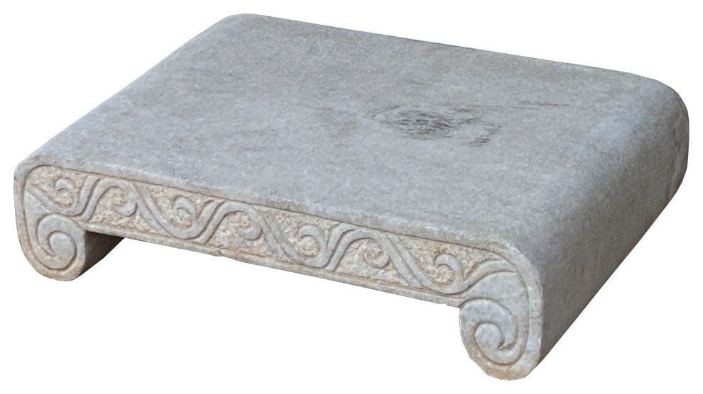 Chinese Off White Gray Marble Stone Rectangular Stand Table Hcs7088