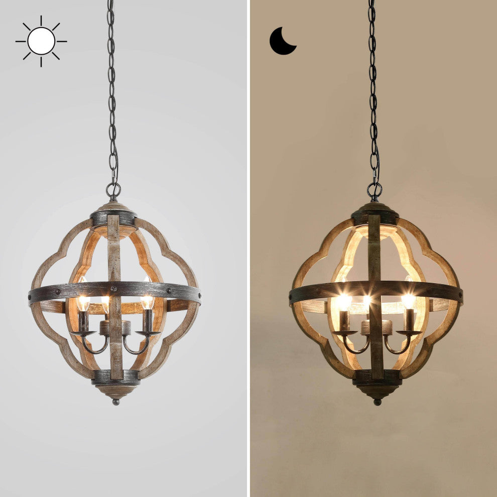 LNC 3-Lights Farmhouse Distressed Gray Globe Cage Mini Chandelier