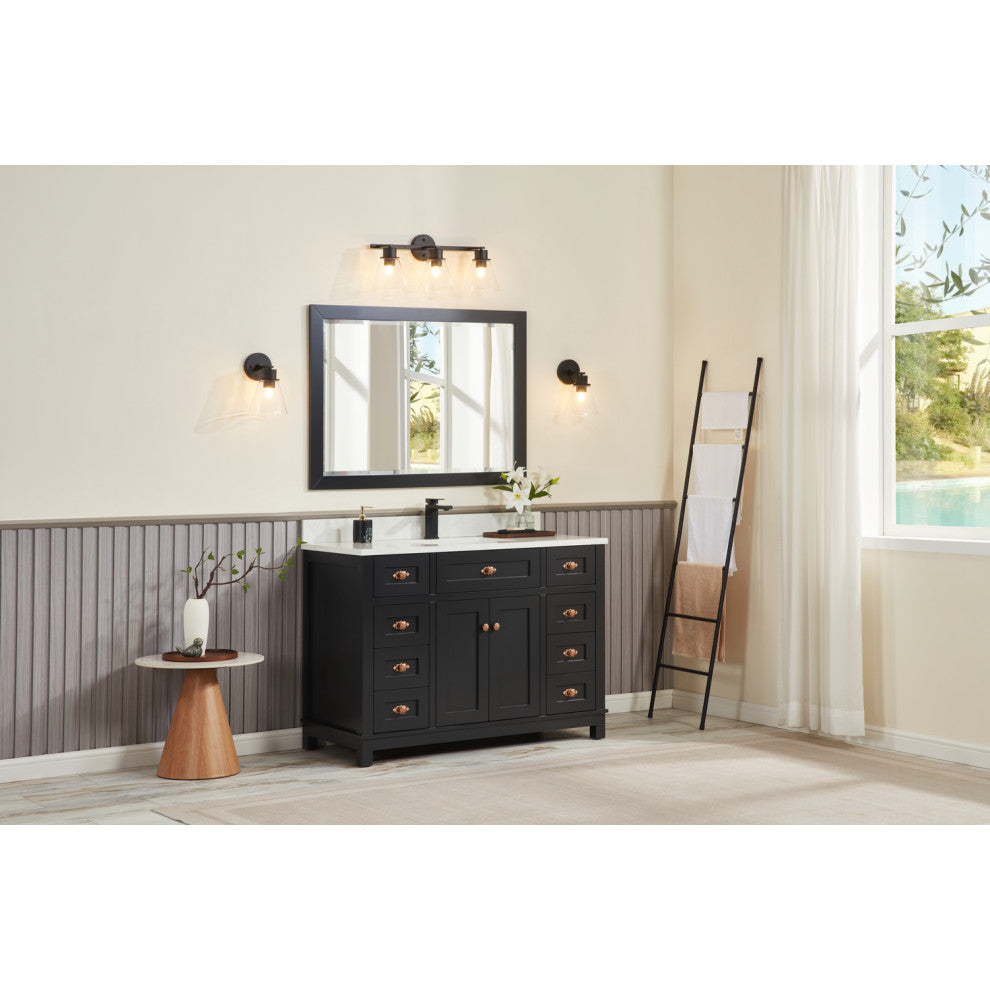 Legion Furniture WS2515 Series Bathroom Sink Vanity, Tricorn Black, 48", Artificial Stone Top, Single Sink