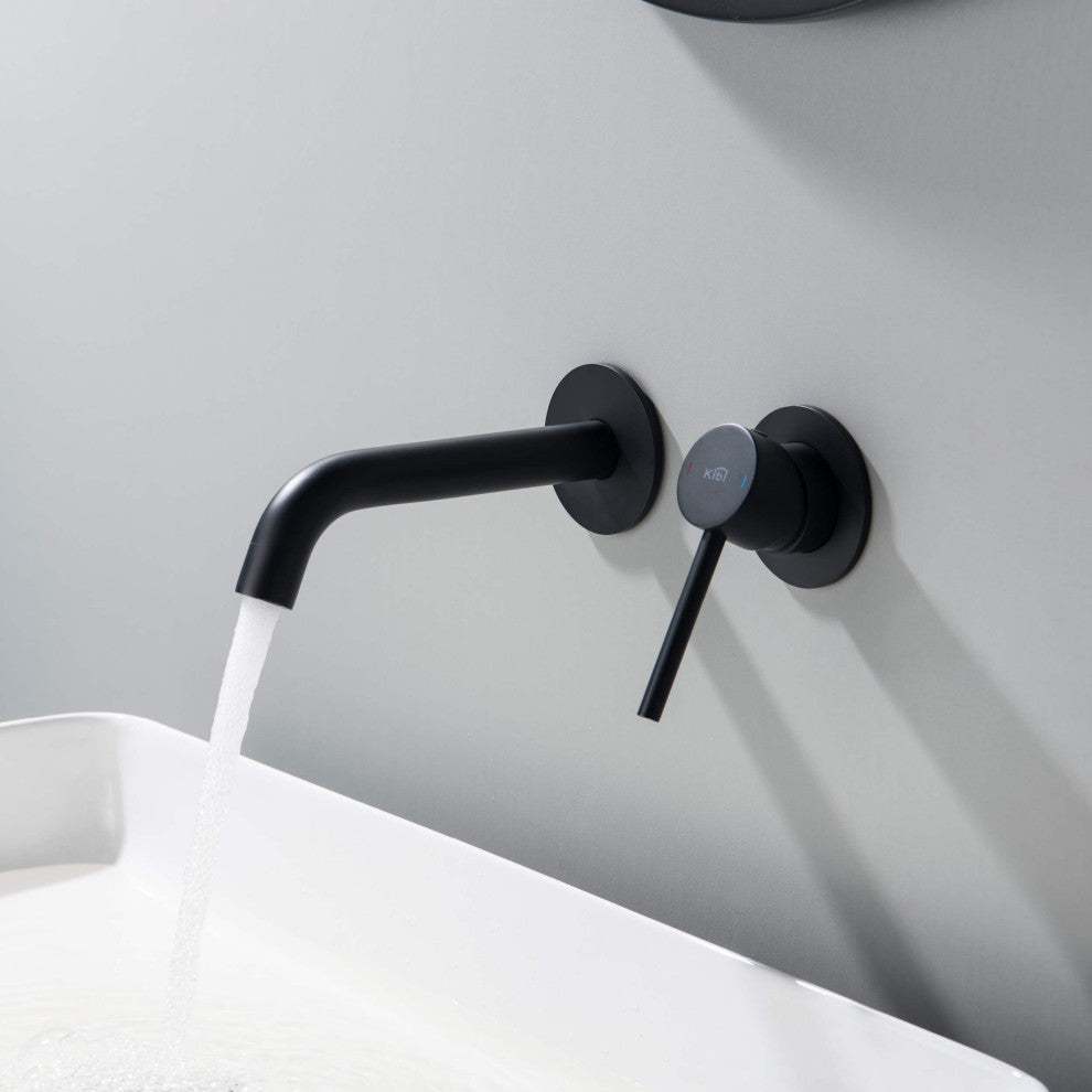 Circular Single Handle Wall Mounted Bathroom Sink Faucet, Matte Black