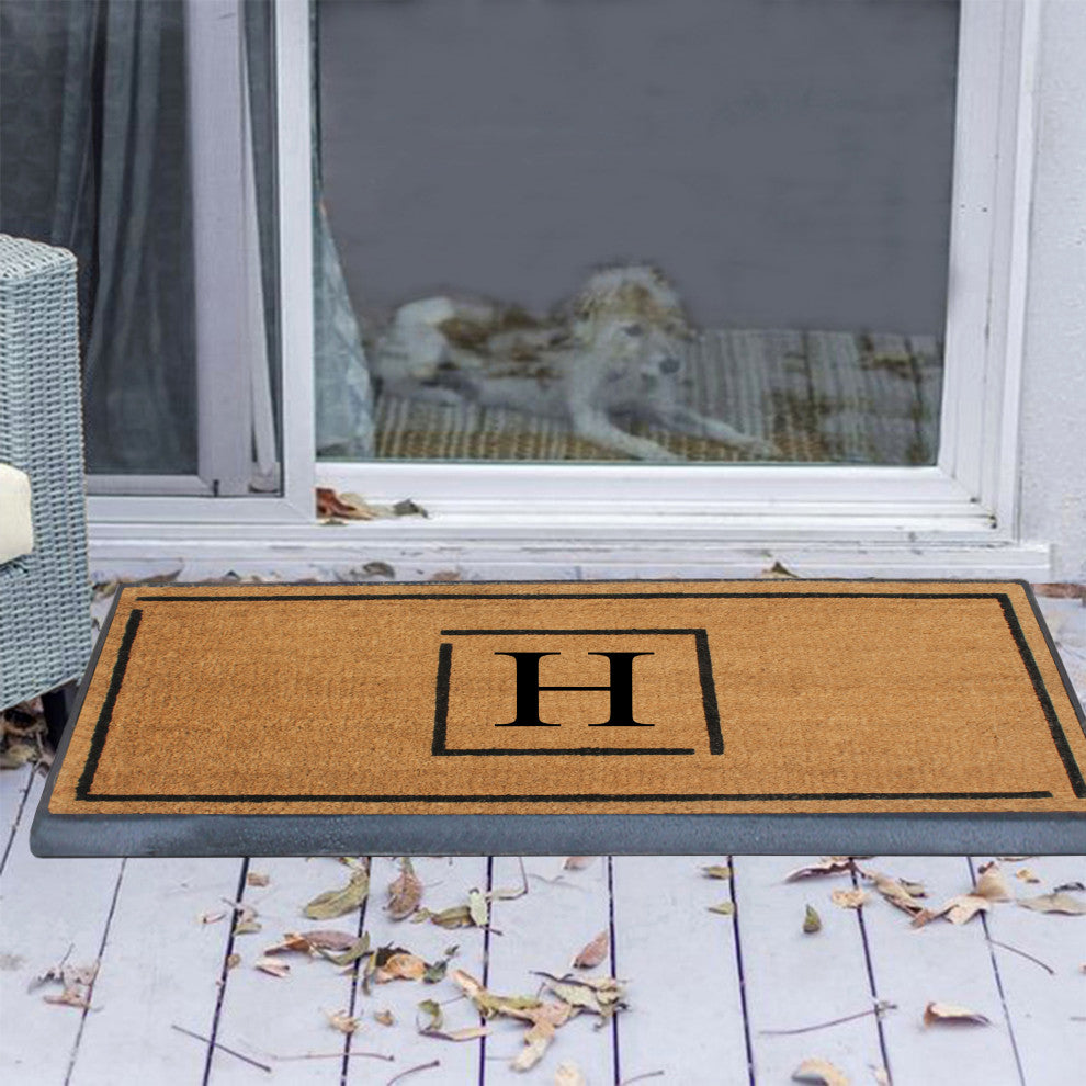 A1HC Hand-Crafted 24"x48" Rubber Coir Double-Single Monogrammed, H