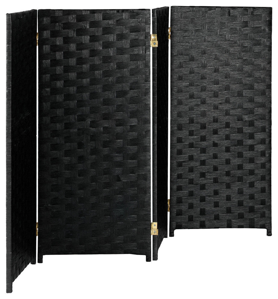 3 ft. Short Woven Fiber Room Divider 4 Panel Black