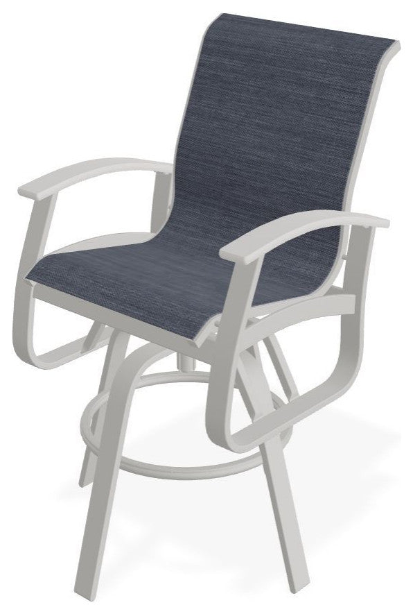 Belle Isle Sling Bar Height Outdoor Swivel Armchair, Augustine Denim/Snow