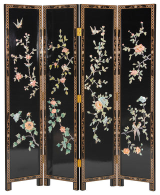 6' Tall Black Lacquer Room, Birds and Flowers