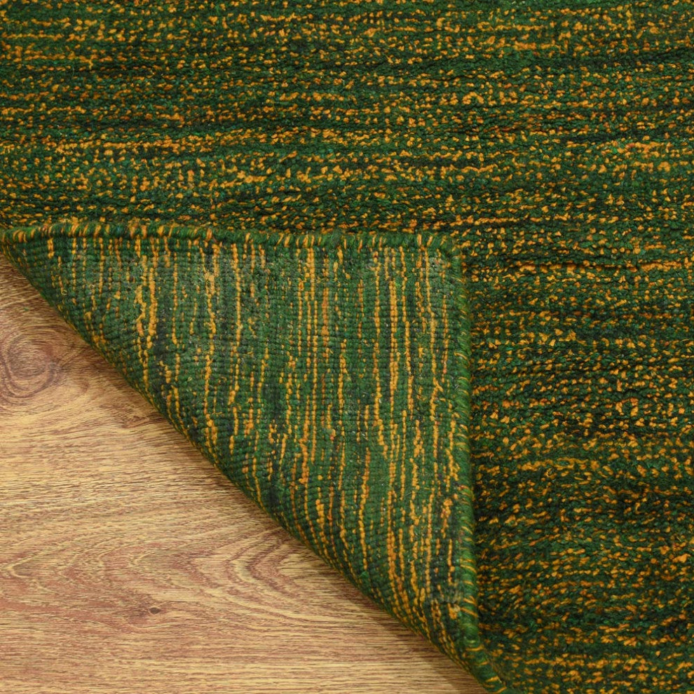 Hand Knotted Loom Silk Mix Area Rug Solid Green Gold