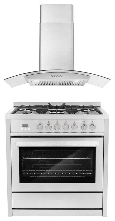 2-Piece Kitchen, 36" 240V Dual Fuel Range and 36" Wall Mount Range Hood