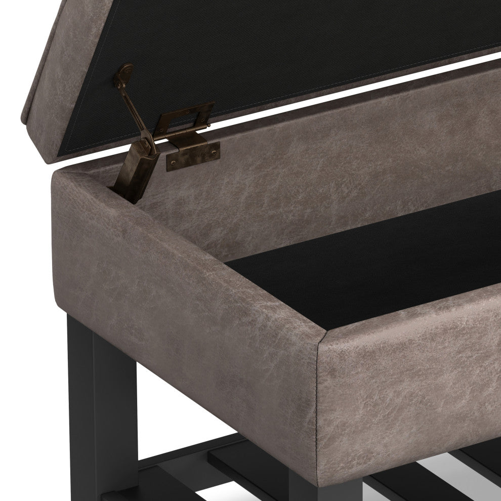 Cosmopolitan Storage Ottoman Bench With Open Bottom, Distressed Gray Taupe Faux Leather