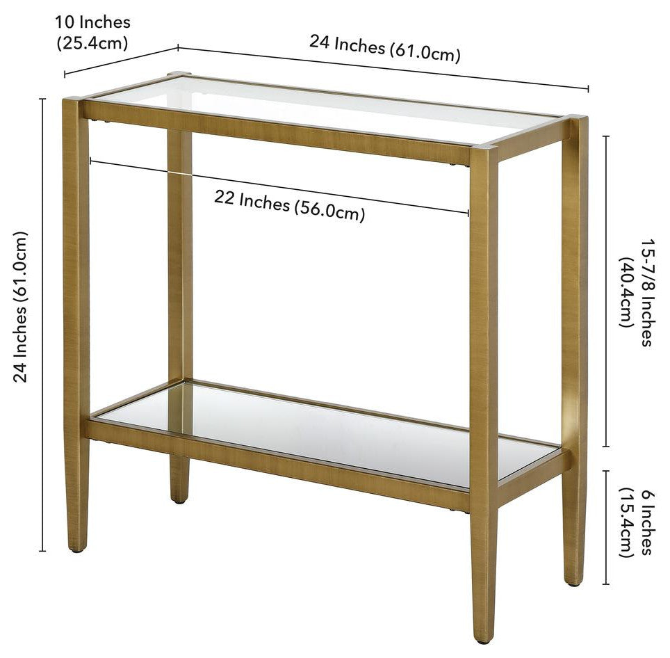 Hera 24'' Wide Rectangular Side Table With Glass Shelf In Antique Brass