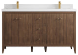 Atlanta Teak 60" Double Sink Bath Vanity, Dark Natural 2" White Quartz