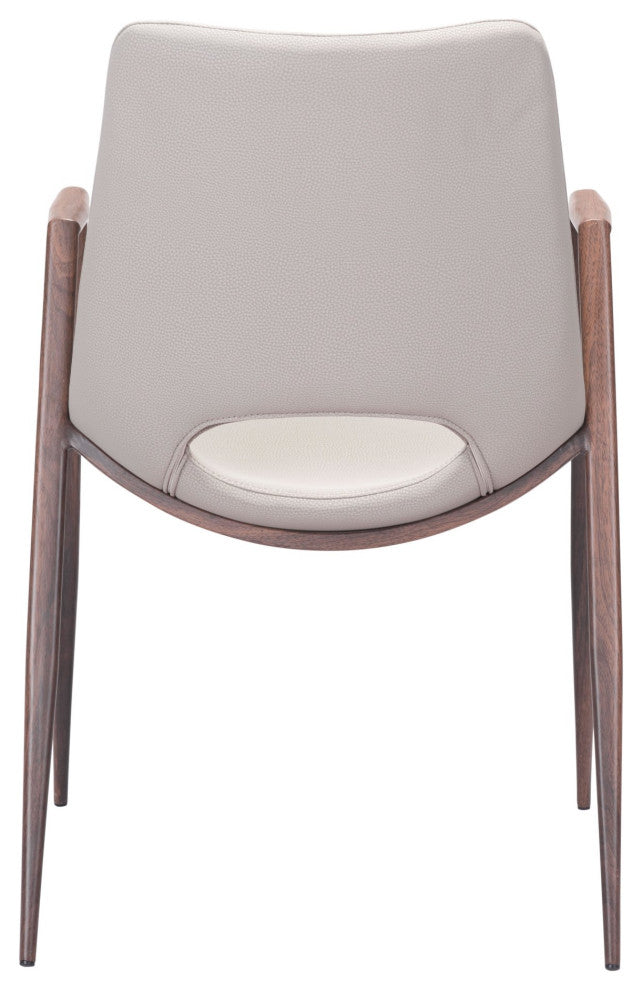 Dining Chair, Set of 2, Faux Vinyl Leather, Steel, Beige, Walnut, Mid Century