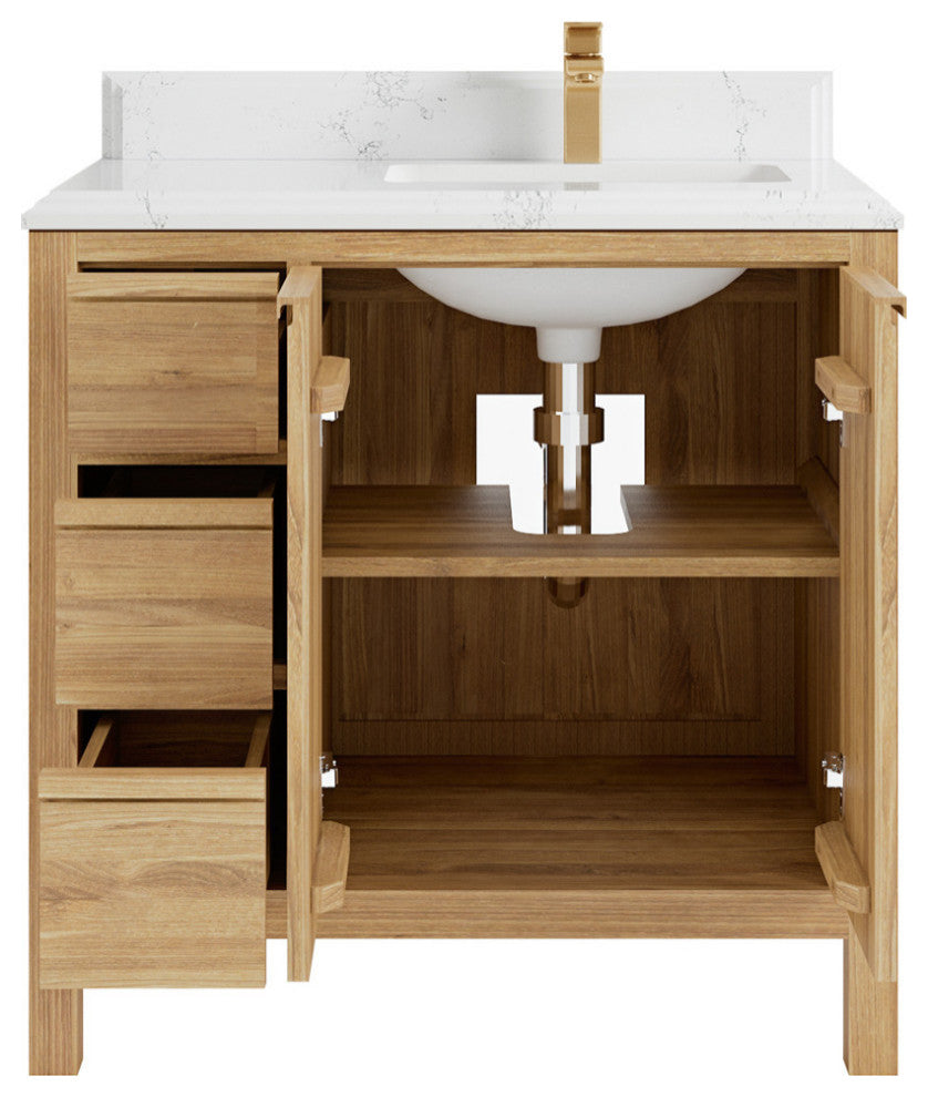 Elizabeth 36 Right Offset Bath Vanity in Light Natural Teak 1.5" Empira Quartz