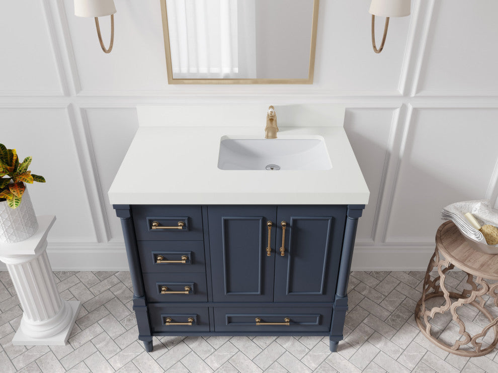 Aberdeen 36 Right Offset Bath Vanity in Hale Navy Blue  2" Calacatta Laza