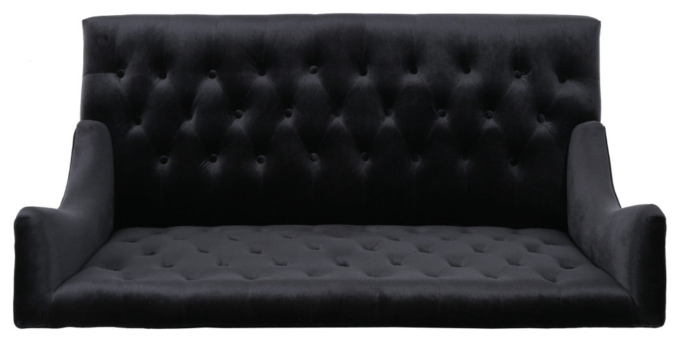 GDF Studio Leah Traditional Tufted High Winged Back New Velvet Loveseat, Black