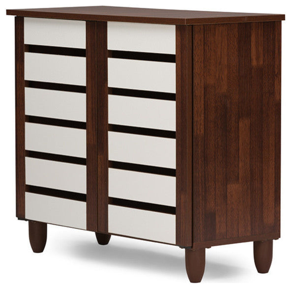 Gisela Oak and White 2-Tone Shoe Cabinet With 2 Doors