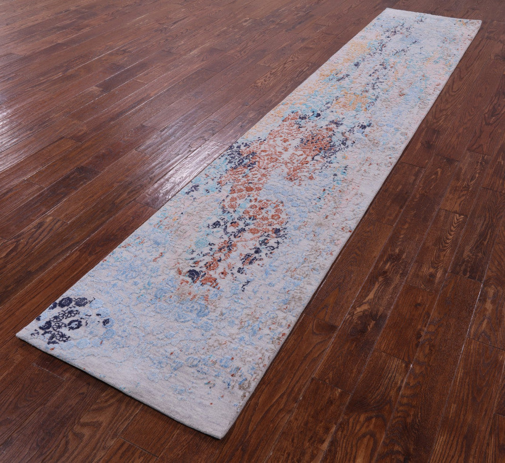 2' 6" X 12' 1" Runner Hand-Knotted Wool and Silk Modern Rug Q11825