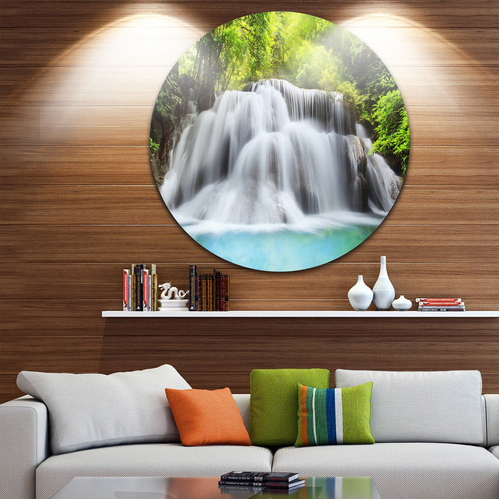 Huai Mae Kamin Waterfall, Landscape Disc Metal Wall Art, 38"