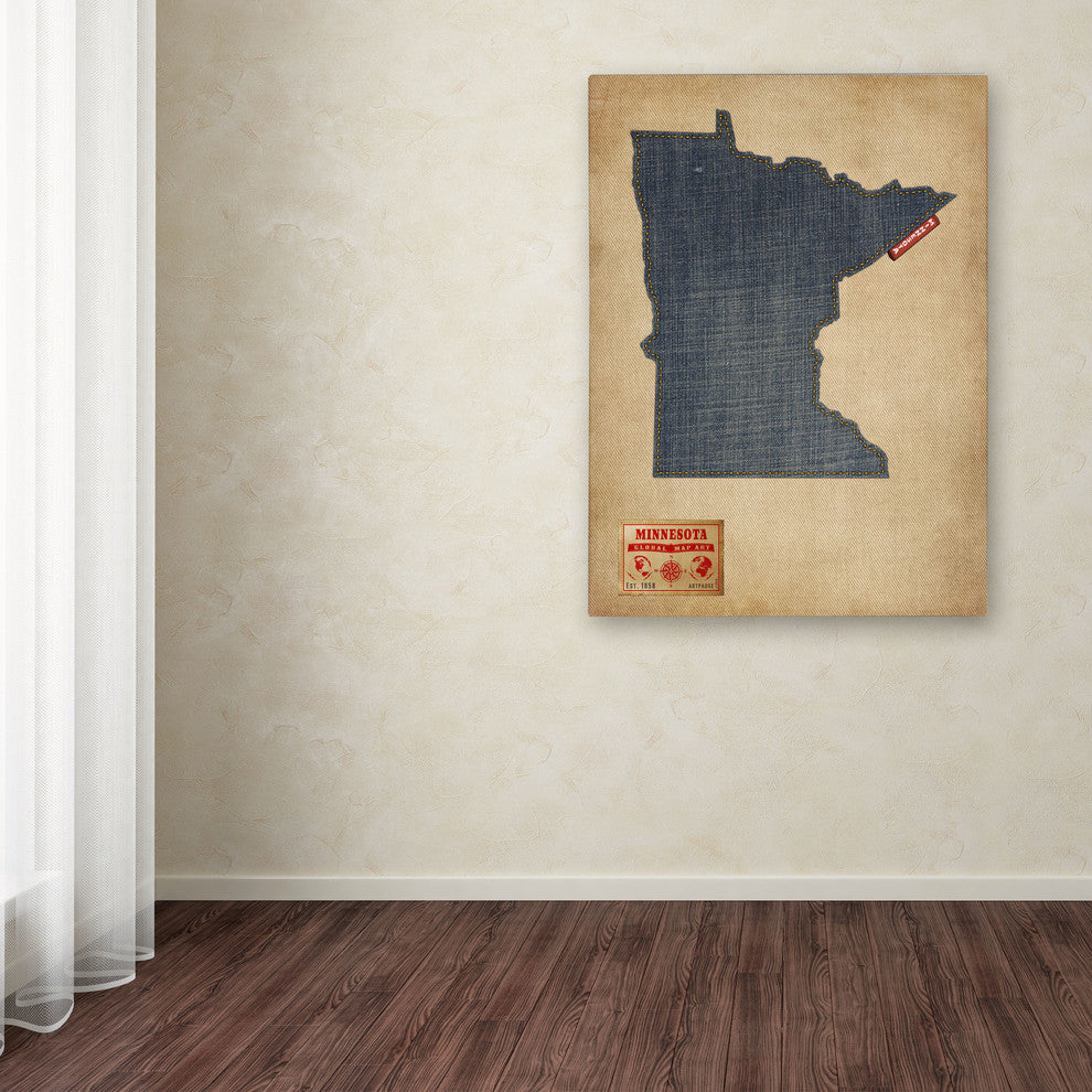 'Minnesota Map Denim Jeans Style' Canvas Art by Michael Tompsett
