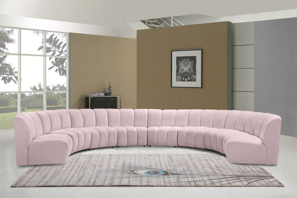 Infinity Channel Tufted Velvet Modular Chair, Pink, 8 Piece