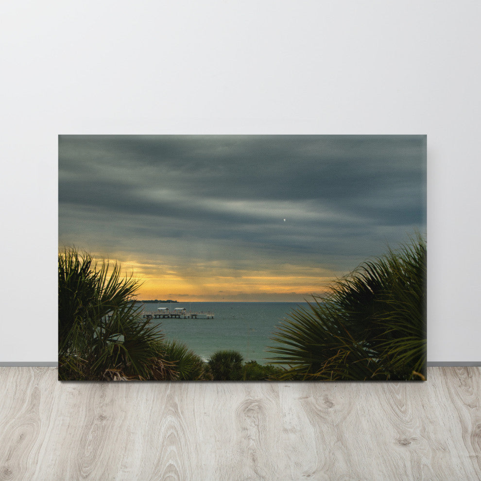 Cloudy Rainy Sunset De Soto Beach Landscape Photo Canvas Wall Art Print, 24" X 36"