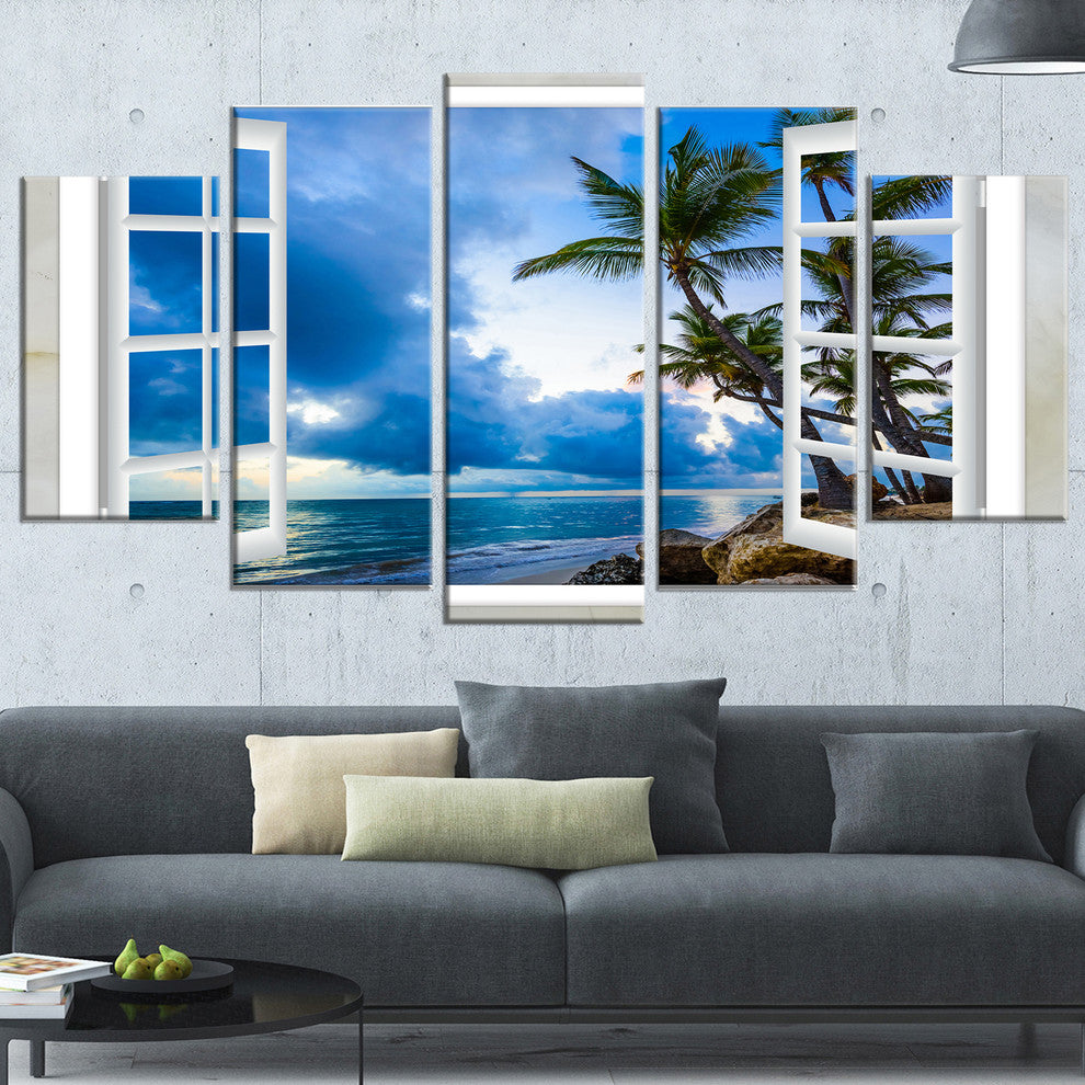 "Window Open To Cloudy Blue Sky" Landscape Wall Art Print, 5 Panels, 60"x32"