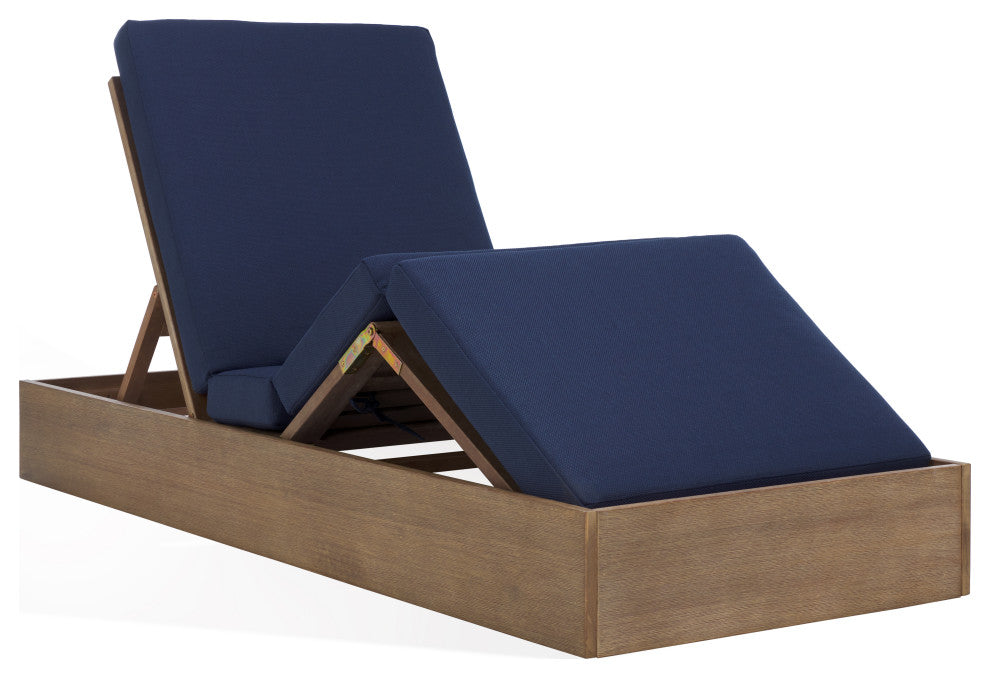 Safavieh Couture Vincent Wood Chaise Lounge Chair, Natural/Navy