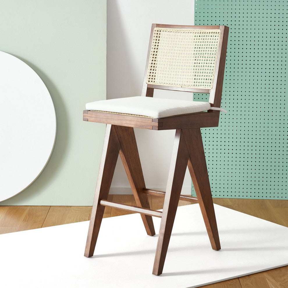 Safavieh Couture Colette Rattan Barstool, Walnut/Natural