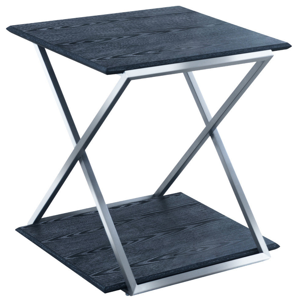 Westlake Black Veneer End Table with Brushed Stainless Steel Frame