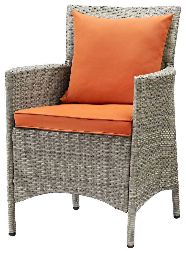 Side Dining Chair and Table Set, Rattan, Wicker, Gray Orange, Outdoor