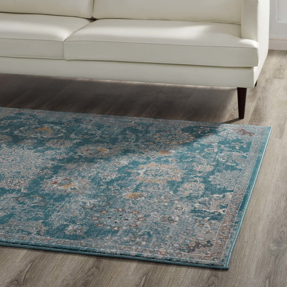 Modway Cynara Distressed Floral Persian Medallion 8'x10' Area Rug, Silver Blue