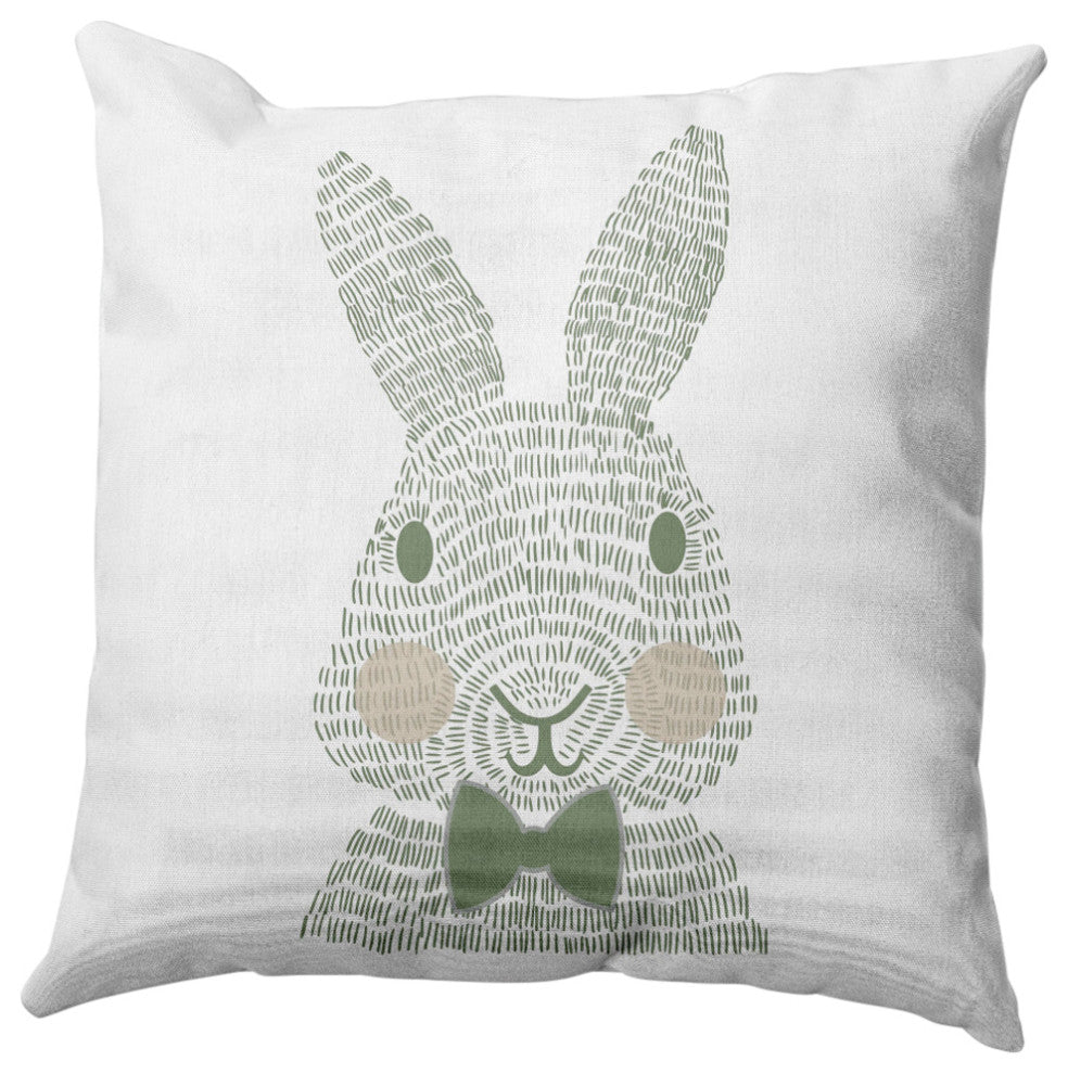 Monochrome Bunny Easter Decorative Throw Pillow, Laurel Tree Green, 26x26"