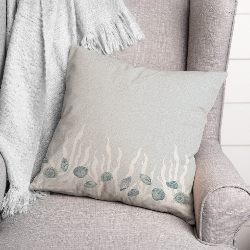 Blue Shell and White Coral Border on Blue 18 x 18 Spun Poly Pillow