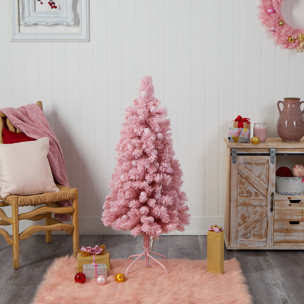 4' Holiday Frosted Pink Cashmere Faux Xmas Tree W/30 Jumbo Multicolored Lights