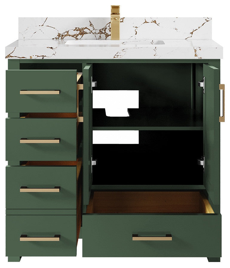 Malibu 36 Center Sink Bath Vanity in Lafayette Green 2" Viola Brown